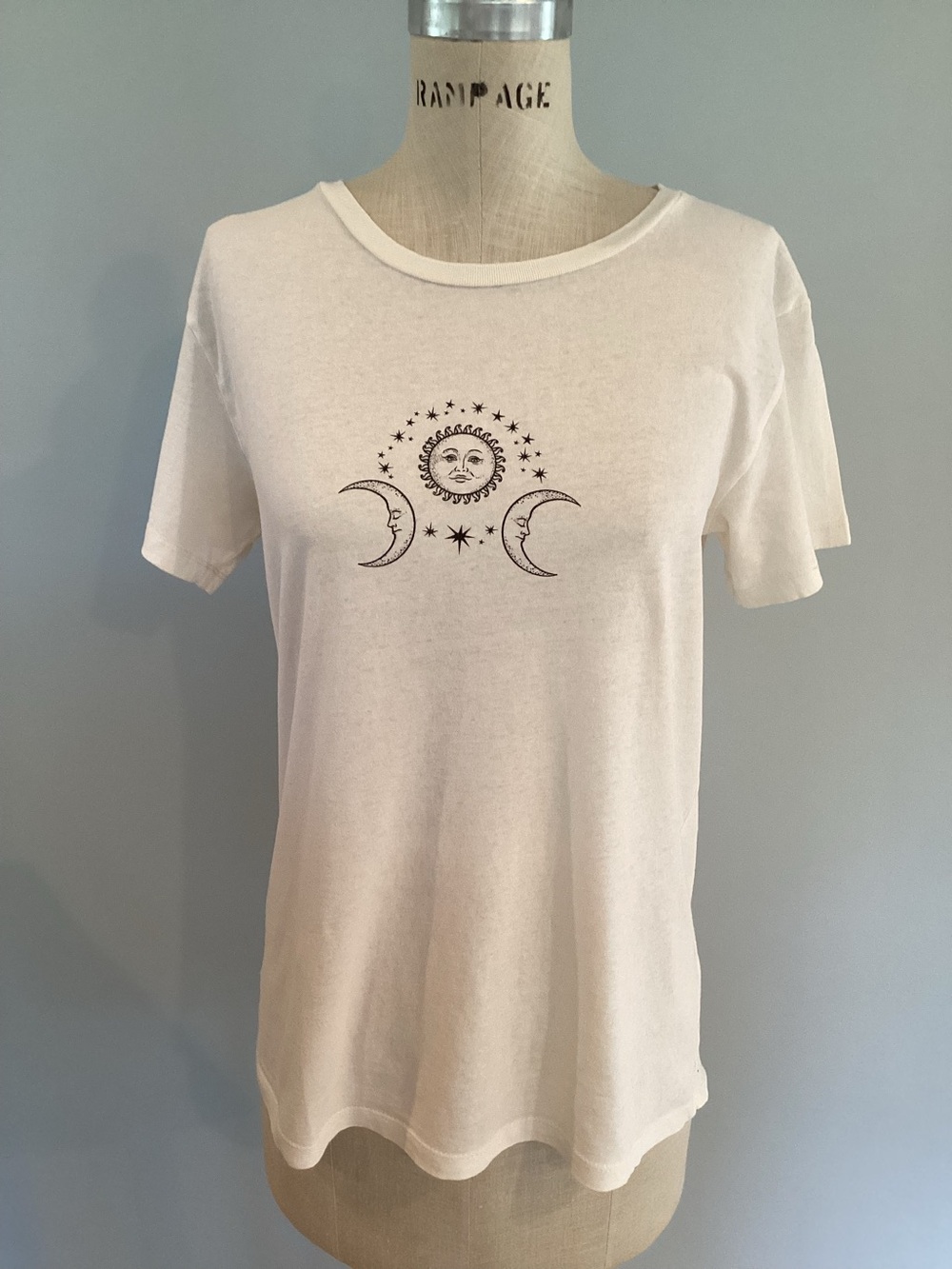 Desert Dreamer Celestial Graphic Tee - Cream with Black Print Size Small